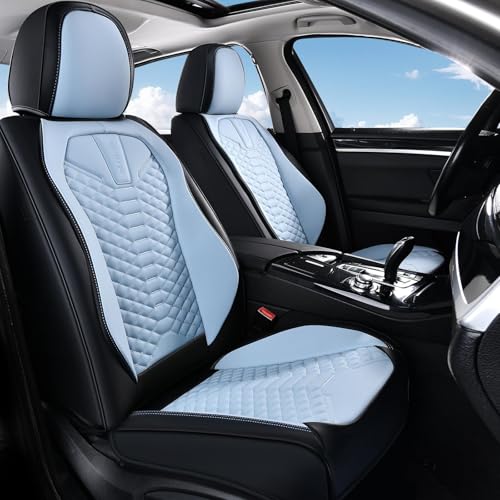 Image of Coverado Seat Covers, Leather Seat Covers for Front Seats, Black and Blue Car Seat Covers, Waterproof Car Seat Protectors, Auto Seat Cushion, Front Driver Seat Cover Universal Fit Most Cars SUV