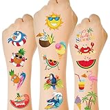 150 PCS Summer Temporary Tattoos, 6 Sheets Waterproof Fake Tattoos with Tropical Fruits Flamingos Hello Summer for Kids Adults Pool Party, Hawaiian Stickers for Hawaiian Luau Party Favors Supplies