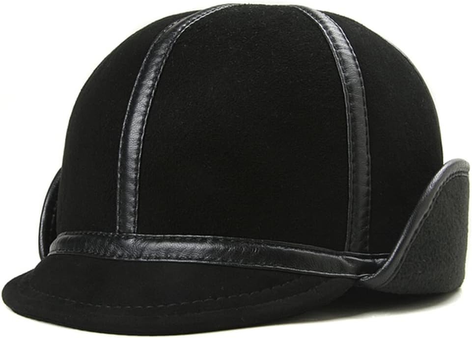 Soft Leather Short Brim Warm Bomber Hat Male Lightweight Suede Caps with Earmuffs Windproof Lined Melon Chapeau(D,XXL(60-61))