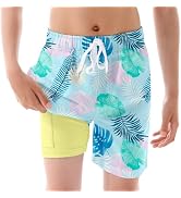 westwolf Boys Swim Trunks with Compression Liner Kids Boxer Briefs Bathing Suit 7-20 Years Old Be...