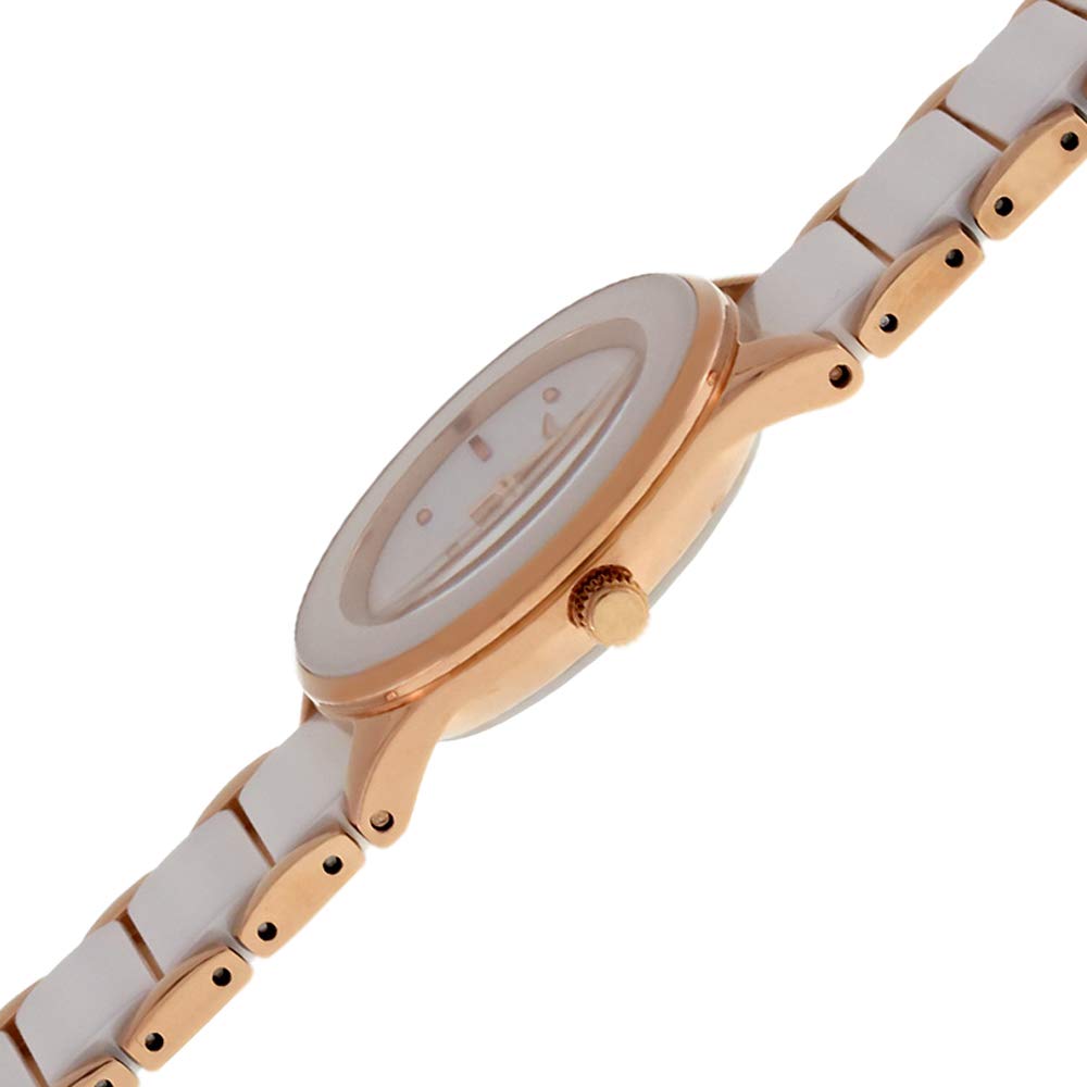 Dugena Amica Ceramica - Reloj de Cuarzo para Mujer, Caja de cerámica de 29 mm, Color Blanco y Oro Rosa, Elegante y clásico