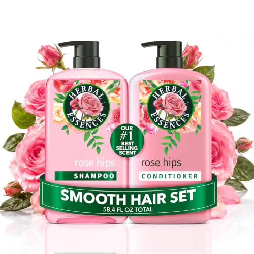 Herbal Essences Shampoo &amp; Conditioner Set, Rose Hips - Smooth Collection, Paraben-Free, Color-Safe, Shiny Hair with Jojoba &amp; Vitamin E, 29.2 Fl Oz Each, 2-Pack