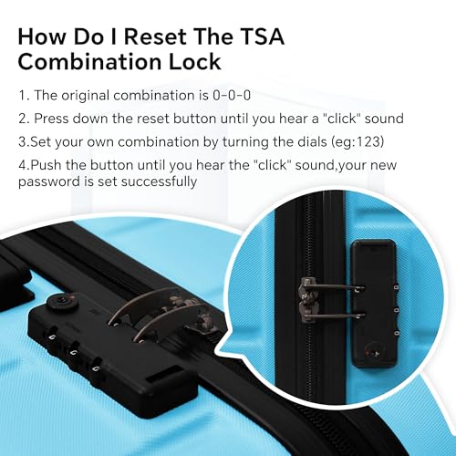 4-Piece Luggage Sets，ABS Multi-Size Lightweight Suitcase, Large Capacity Suitcase with Smooth Multi-directional Spinner Wheels and TSA Lock, (12", 20", 24", 28") (Aqua Blue)4