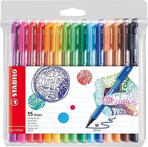 Nylon Tip Writing Pen - STABILO pointMax - Wallet of 24 - Assorted colors