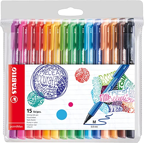 Nylon Tip Writing Pen - Stabilo Pointmax - Wallet Of 24 - Assorted Colors #TOP30