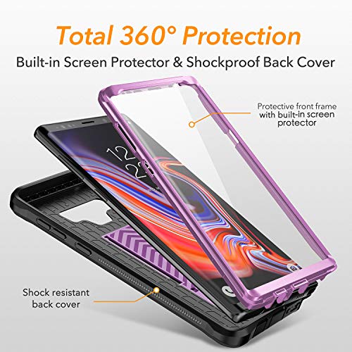 YOUMAKER Kickstand Case for Galaxy Note 9, Full Body with Built-in Screen Protector Heavy Duty Protection Shockproof Rugged Cover for Samsung Galaxy Note 9 (2018) 6.4 Inch - Purple