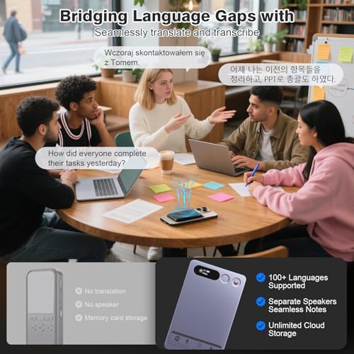 Image of AI Voice Recorder, Note Voice Recorder Transcribe & Summarize with AI Technology, App Control Supports 152 Languages, Magnetic Case 64GB Memory Audio Recorder for Lectures, Meetings, Interviews, Calls