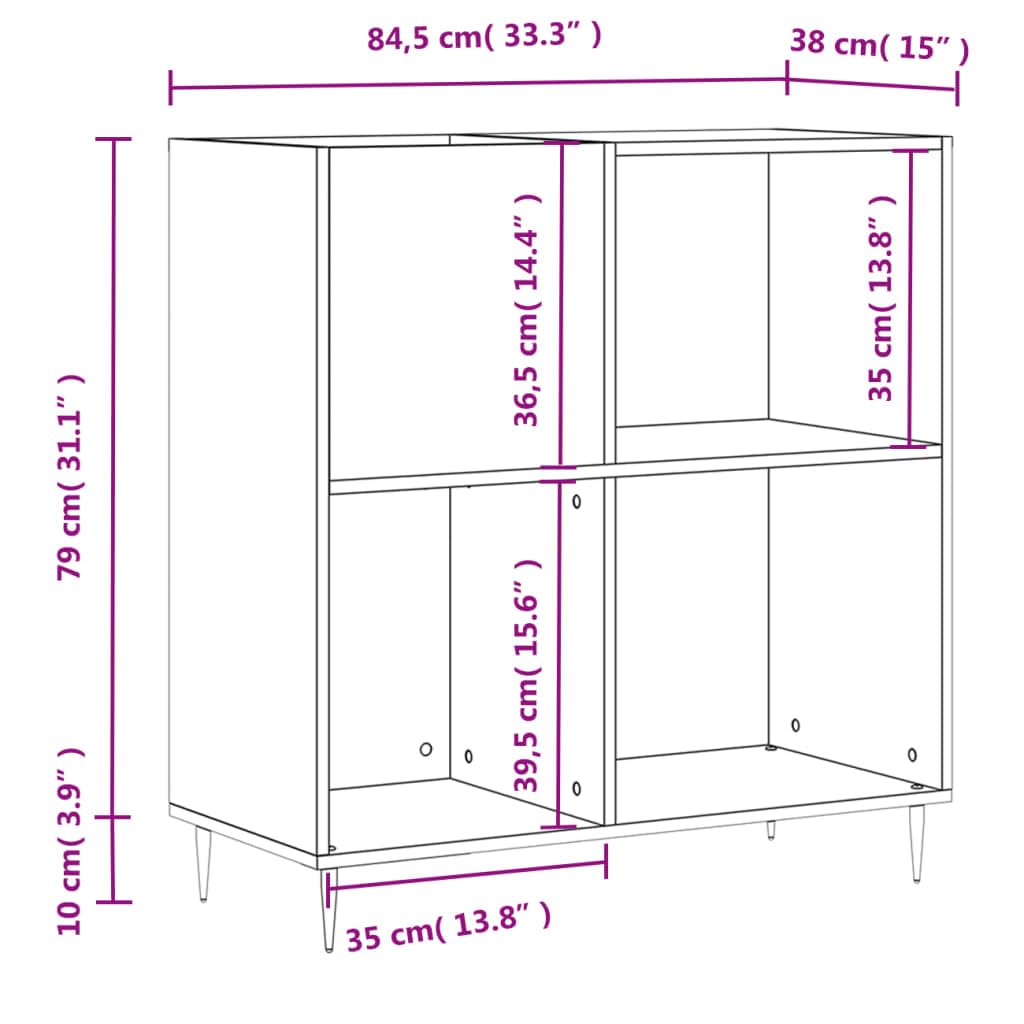 Scaffale Legno Multistrato 84,5x38x89 cm - Porta Dischi, CD e Vinile - Libreria Stretta - Mobile Salotto - Mobiletto TV - Nero