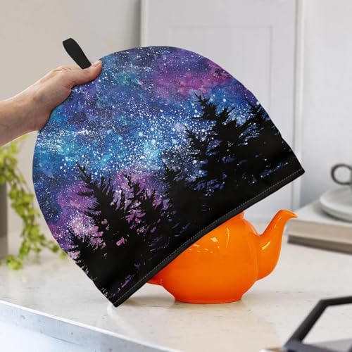 Image of Hudotybom Galaxy Tea Cozy for Teapot Insulated Large Teapot Cover to Keep Warm Tea Kettle Cover Machine Washable Coffee Pot Cloth Covers Kitchen Home Decorations