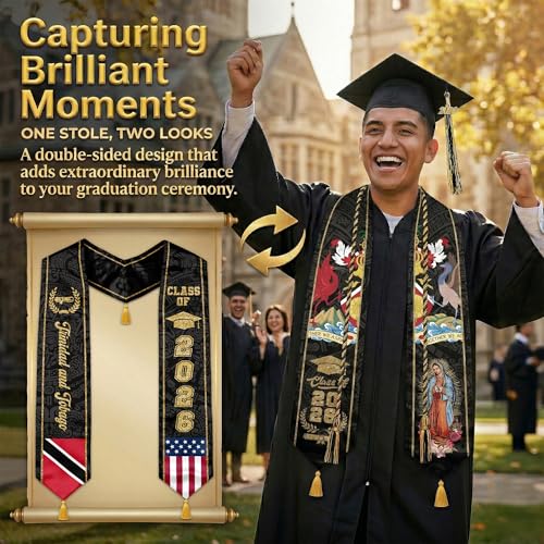 ZZRIUP Trinidad and Tobago Flag Graduation Stole Class of 2026 Reversible Sash with Gold Tassels, Cap Tassel & Honor Cord Set 72"