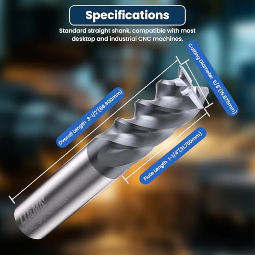 Image of Carbide Square End Mill - 4 Flute - 5 /8 inch-4T (1 Piece, 5 /8 inch) - for Milling Alloy Steels, Hardened Steel, Metal & More - Mill Bits Sets for DIYers & Professionals by LU&MN