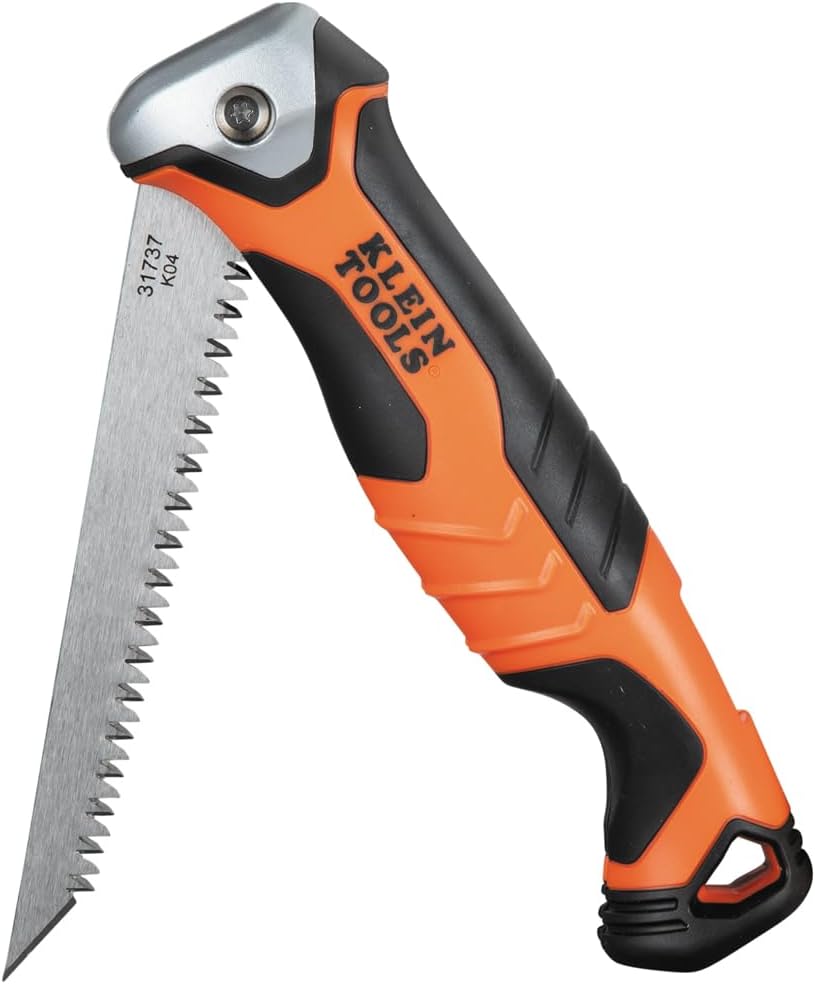 Klein Tools Dry Wall Folding Jab Saw/Pad Saw, with 180 and 125 Degree Lockback Carbon Steel Blade for Durability and Faster Cutting, 31737