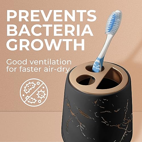 JJ PRIME - Ceramic Toothbrush Holder, Black Marble Look - Image 3