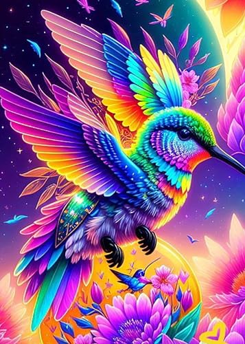 FOXKISS Hummingbird Diamond Art Painting Kits for Adults, Full Drill Diamond Dots Paintings for Beginners, Round 5D Paint with Diamonds Pictures Gem Art Painting Kits DIY Crafts Kits 12x16inch