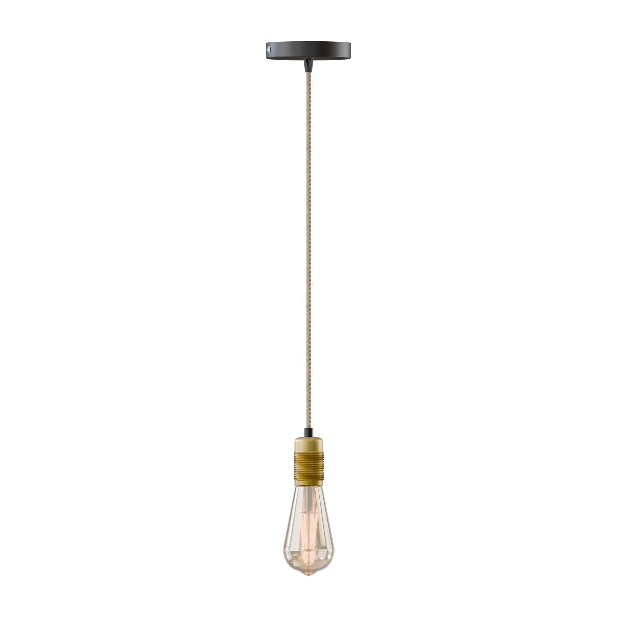 LEDSone Ceiling Hemp Pendant Lighting Industrial Metal E27 Base 95cm Height Adjustable Hanging Pendant Light Fixture for Living Room Bedroom Café (Yellow Brass+Black Ceiling Rose, with Bulb)