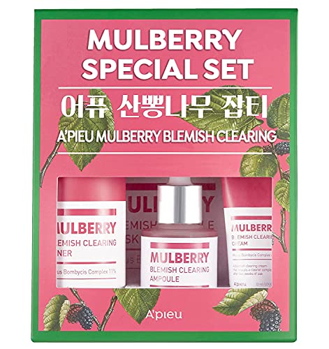 A'PIEU Mulberry Blemish Clearing Ampoule (Set) - Blemish Clearing Skincare set - Toner, Cream, Ampoule, and Bonus -K-BEAUTY