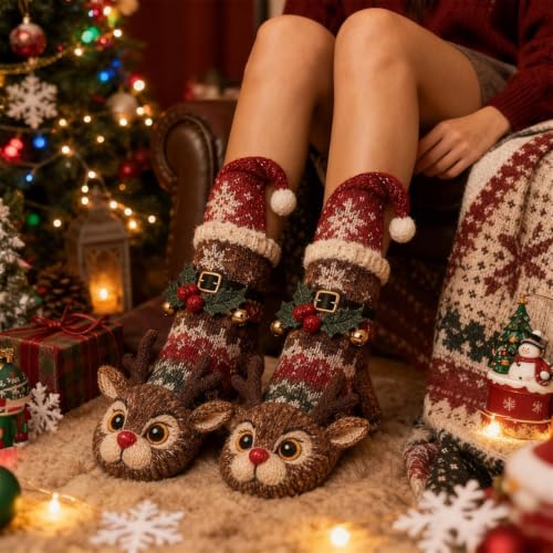 Christmas 3D Animal Socks for Adult Kids Cute Plush Fuzzy Novelty Xmas Gift - image 5