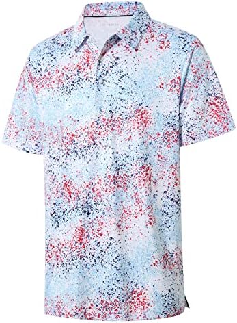 P POLAFLON Mens Golf Polos for Men Quick Dry Polo Shirts for Men Moisture Wicking 4 Way Stretch Print Collared Short Sleeve Golf Shirts for Men