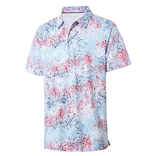 Mens Golf Polos for Men Dri Fit Polo Shirts for Men Moisture Wicking 4 Way Stretch Print Collared Short Sleeve Golf Shirts for Men