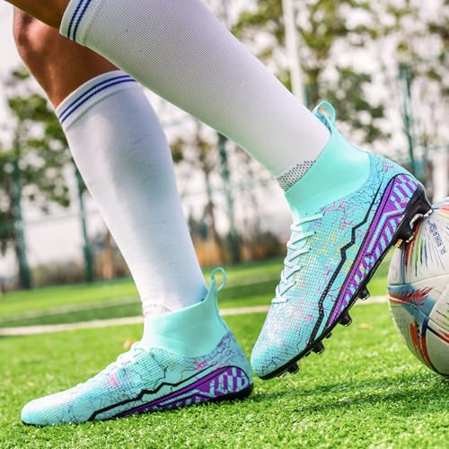 Image of Soccer Cleats Mens High Tops Football Cleats Professional Athletic | soft breathable synthetic leather,anti-slip studded outsole,training and competition cleats men