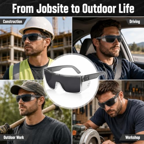 BEASVFE Polarized Safety Sunglasses for Men, ANSI Z87 Rated Wraparound Safety Glasses with UV400 Protection, Impact Resistant Work Sunglasses with Removable Side Shields(Grey Smoke) by BEASVFE - Used condition - Image 4