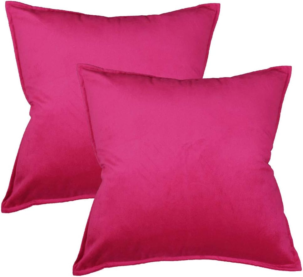 Oirpro Solid Velvet Throw Pillow Covers Pack of 2 Decorative Pillow Covers with Fringe for Couch Bed Sofa 18x18 inch Hot Pink