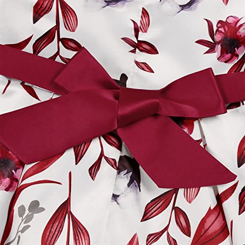 Girls Casual Floral Print Dress with Belt Short Puff Sleeve Smocked Waist Ruffle Puffy Wedding Dress for Party3