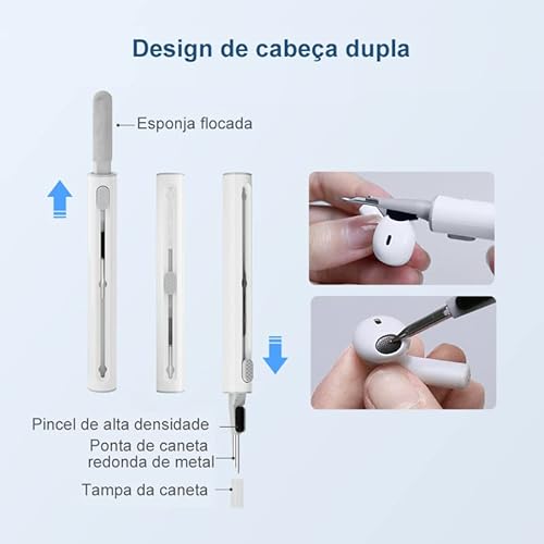Caneta de limpeza para fones de ouvido Bluetooth, kit de limpeza multifuncional com escova macia par