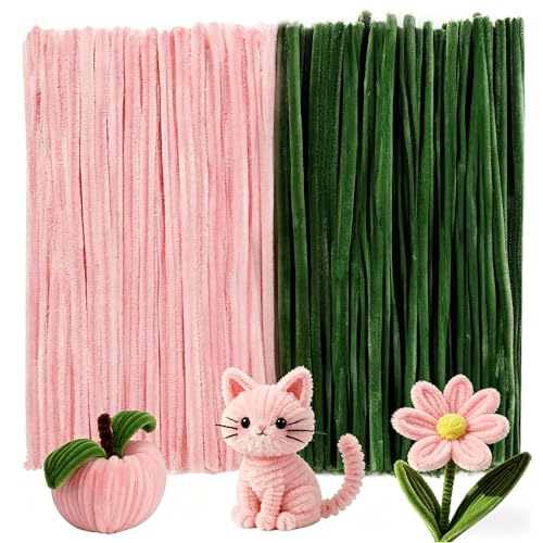 Image of Caydo 200 Pieces Jade Pink & Moss Green Pipe Cleaners for Flowers