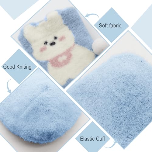 Fuzzy Cute Socks for Women Girls - Winter Warm Fluffy Cozy Home Sleeping Socks Soft Slipper Indoor Crew Socks 3 Pairs2