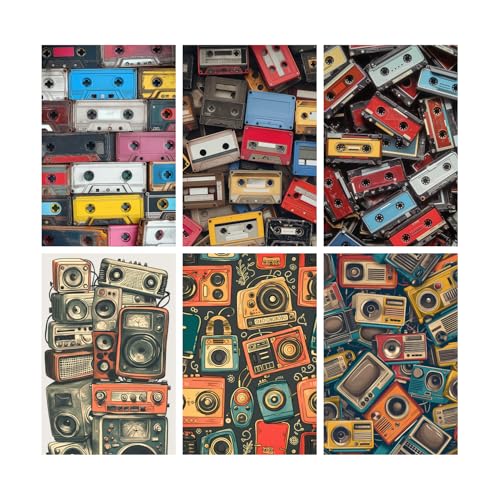 Image of SiddArtify Retro Cassette Tapes and Boomboxes Art Print Set - 300GSM Board - 8x12 Inch - Pack of 6 Wall Room Decoration art Poster Prints