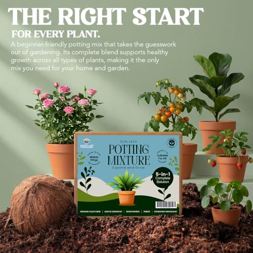 Image of Utkarsh 5-in-1 Soil Less Potting Mixture- Makes 10Kg Fluffy Soil for Plants Home Garden | 3.75 Kg Dry Items- Cocopeat, Vermiculite, Neem Khad, Organic Compost & Perlite - Potting Soil Mix for Plants
