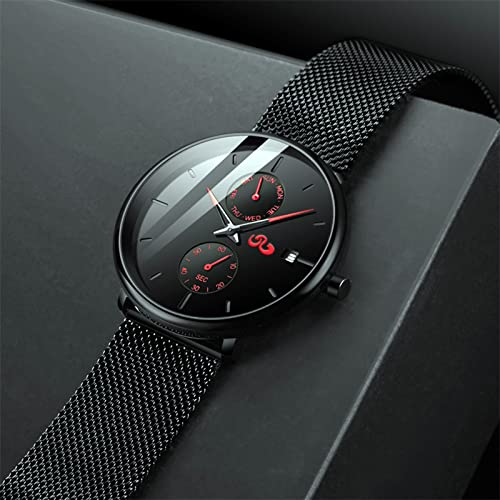 Undercurrent Surging Mens Watches Waterproof - Fashion Wrist Watch For Men Unisex Dress With Stainless Steel Mesh Band,Watches For Men With Auto Date,Valentine's Day,Gifts For Gf Bf Her Him (Red) #TOP1
