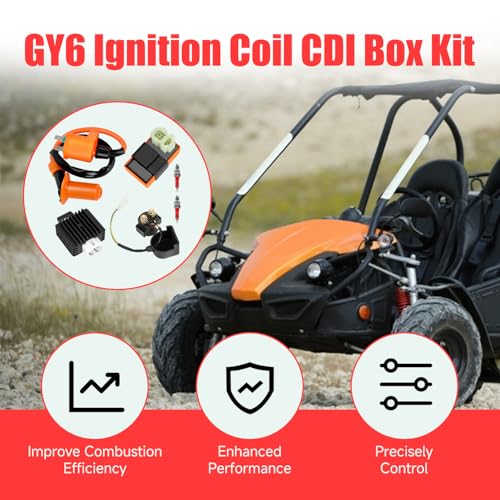 Image of GREHUA GY6 Ignition Coil CDI Box Starter Solenoid Relay Compatible with 150cc 50cc 125cc Tao tao Scooter Moped ATM50 Pony VIP Roketa Go Kart Pit Dirt Bike Parts with Voltage Regulator Rectifier Orange