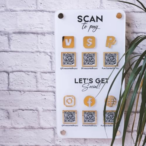 Pahdecor Custom Transparent Qr Code Sign Hanging/Wall Acrylic Display Board Personalized Qr Code Holder Social Qr Code sign for Clinics Bars Restaurants and Leaving Positive Reviews