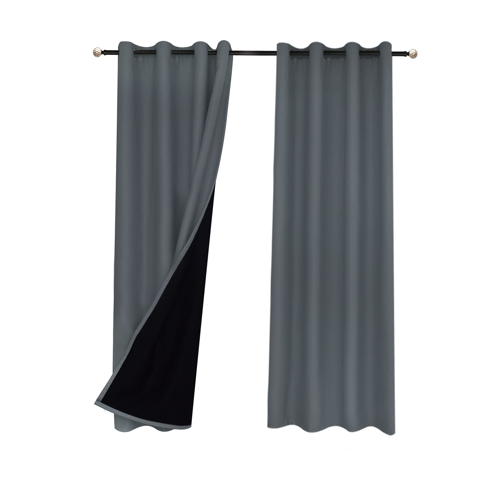 Rideaux occultants 100% occultants gris foncé 130x213cm avec œillets et doublure noire