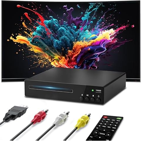 Compact DVD Player, HDMI DVD Players for TV with USB Input, All Region Free Disc Player, Support NTSC/PAL System HD 1080P with HDMI & AV Cable and Remote Control Cover