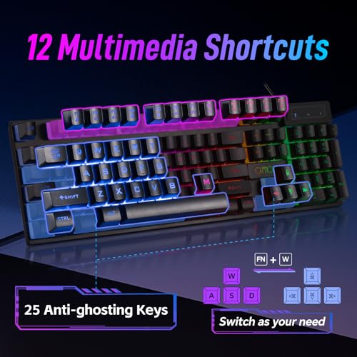 CHONCHOW Wired Gaming Keyboard, 104 Keys Full Size, with Anti-Ghosting and Multimedia Keys, LED Backlit Light Up Keyboard for PC Mac Laptop Desktop, Gaming or Office - Image 5