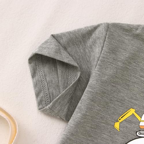 Bagger Kinder 2-5 Jahre Jungen Tshirt Geburtstag Junge Hemden Baby T-Shirt Bruder Bagger T Shirt Jungs Baumwolle Tops Sommer Kurzarm Oberteile Baggerfahrer Geburtstagsshirt(Grau,2 Jahre)
