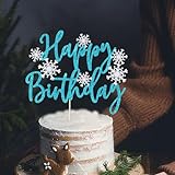 AROKIPPRY ハッピースノーフレーク バースデーケーキトッパー - 冷凍ケーキトッパー 冬の雪の結晶 ハッピーバースデー ケーキトッパー 冷凍パーティー 雪の結晶 ハッピーバースデーテーマ クリスマス キッズ 誕生日 テーマパーティー (ブルー)