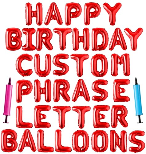 Image of Happy Birthday Balloon Banner Custom Phrase Balloons letter 16 inch Personalized Alphabet Letters Foil Mylar Balloons (Red)