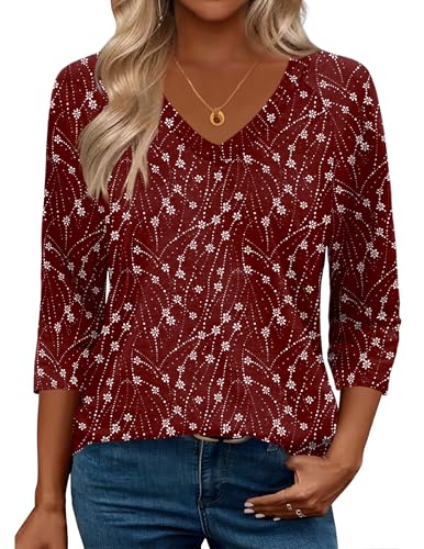 Image of Zeagoo 3 /4 Length Sleeve Womens Tops Casual V Neck Shirts Soft Basic Tees Business Work Blouses