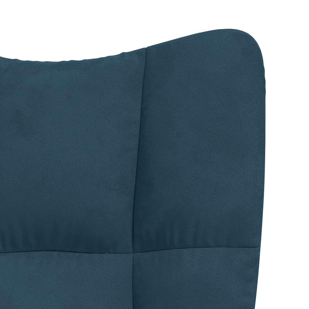 Poltrona Relax con Poggiapiedi Girevole a 360 in Velluto Blu | Poltroncina imbottita per soggiorno e camera da letto con movimento rotatorio completo e poggiapiedi abbinato.