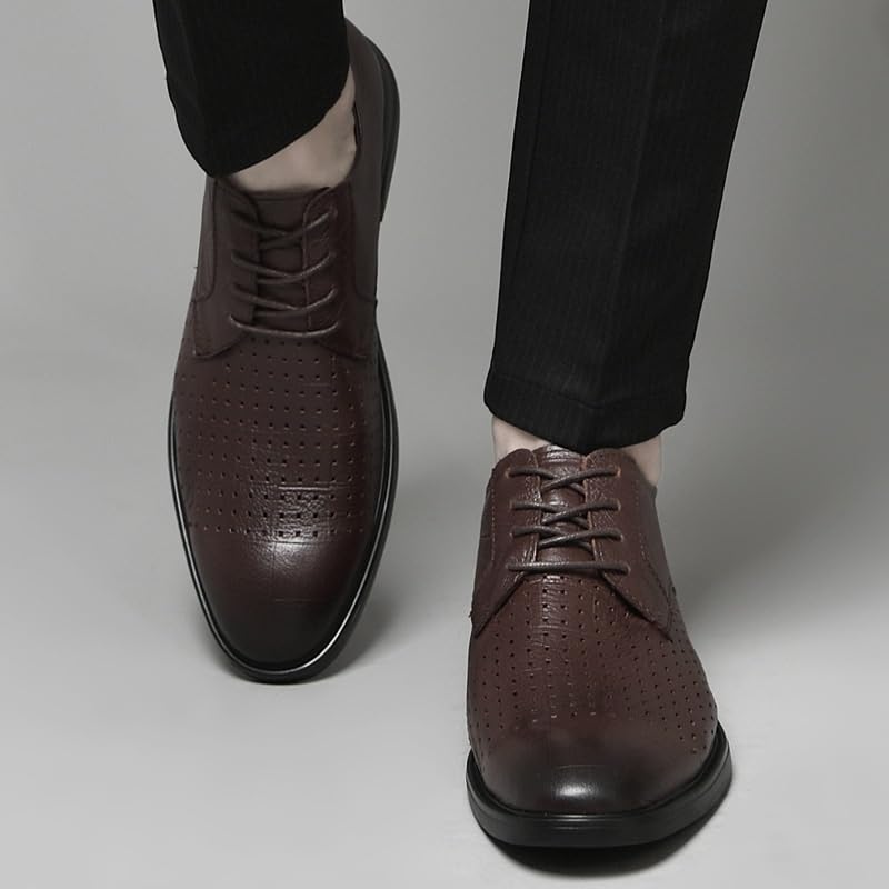 Mens Platform Oxfords Shoes Lace Up Patent Leather Business Oxford Shoes Black Round Toe Soft Rubber Sole Dress Shoes(Brown,8)2