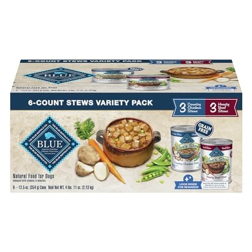 Blue Buffalo Blue's Stew Natural Wet Dog Food, Made with Natural Ingredients, Hearty Beef and Country Chicken Variety Pack, 12.5-oz Cans, 6 Count