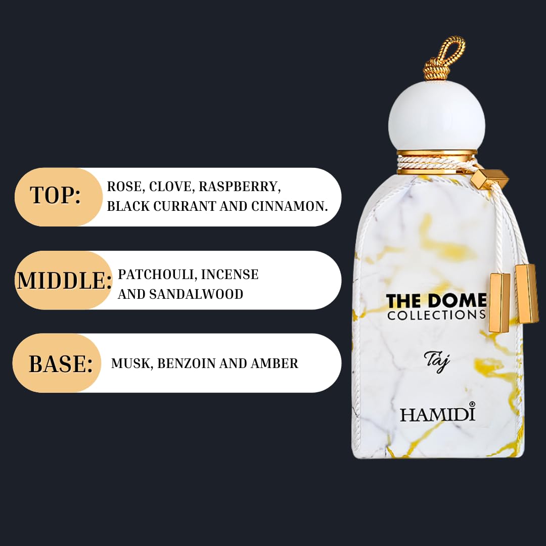 Hamidi THE DOME - TAJ Eau De Parfum Spray 100ML (3.4 OZ) - Long Lasting Perfume for Women & Men, Ignite Your Sense With This Bold & Spicy Scent