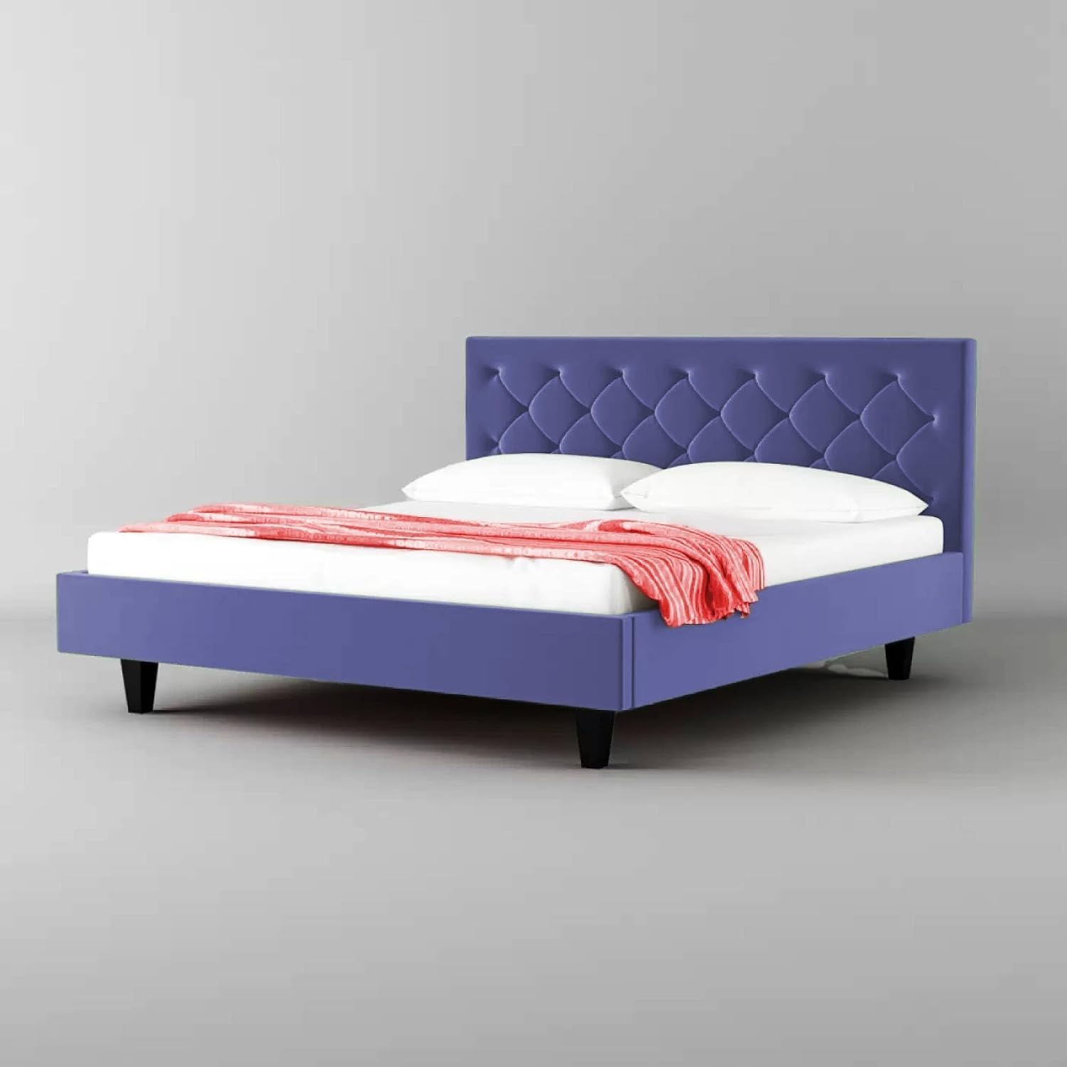 Luxury Fabric Upholstered King Size Bed | Soft Tufted Headboard | Modern Platform Bed Frame for Bedroom (Purple, Queen)-image-20