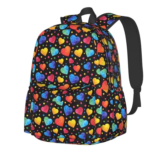 Watercolor Hearts Casual Daypack Laptop Bag School Bookbag Travel Backpack For Kids Teen Boy Girl