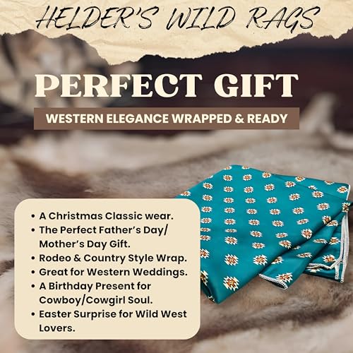 Wild Rag Silk Scarf 36'', Western Cowboy Bandana Square Silky Wild Rags,Turquoise & Brown Minimal Aztec Tribal Scarves for Men & Women4
