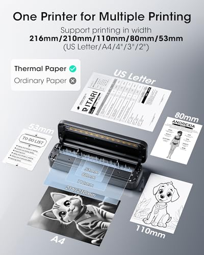 Image of Itari Portable Printer for Travel with Case and 4 Rolls Paper, Inkless Thermal Printer, Support 8.5 inch x 11 inch A4 & US Letter, Wireless Compatible with iPhone, Android, Laptop, Black
